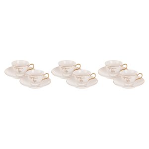 Lotus Dream Porcelain Coffee Cup Set, 12 Pieces - White Gold