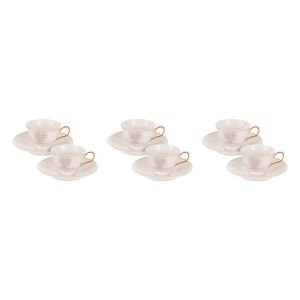 Lotus Dream Porcelain Coffee Cup Set, 12 Pieces - White Gold