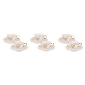 Lotus Dream Porcelain Coffee Cup Set, 12 Pieces - White Gold