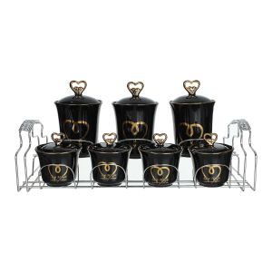 Lotus Dream Porcelain Spice Jar Set, 7 Pieces With Metal Stand