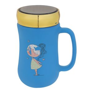 Glass Mug with Acrylic Lid, 480 ml - Blue