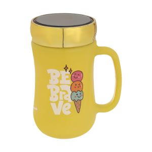 Glass Mug with Acrylic Lid, 480 ml - Yellow