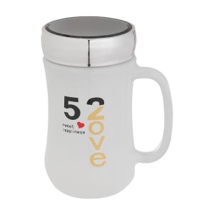 Glass Mug with Acrylic Lid, 480 ml - White