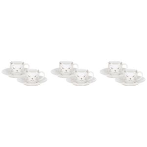 Lotus Dream Porcelain Coffee Cup Set, 12 Pieces - White