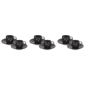 Lotus Dream Porcelain Coffee Cup Set, 12 Pieces - Black