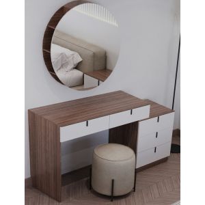 MDF Wood Modern Dressing Table with Mirror, 149×45×77 cm - White