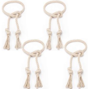 Cotton Rustic Style Curtain Tieback Set, 4 Pieces, 100 cm - Off White