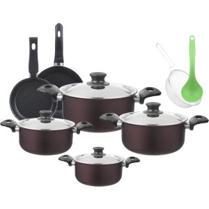 Trueval Tefal Pots Set, 12 Pieces - Dark Red