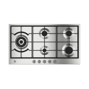 Hoover HVG9WL4K3X EGY Built-in Flat Gas Hob, 90x60 cm, 5 Burners, Full Safety, Cast Iron Holders - Silver
