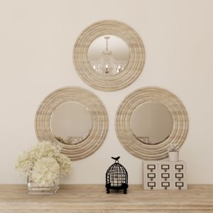 Natural Wood Mirror Set, 3 Pieces, 58 cm - Beige