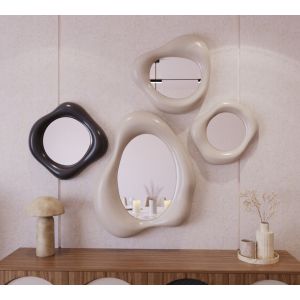 Natural Wood Mirror Set, 155×136 cm, 4 Pieces - White Black