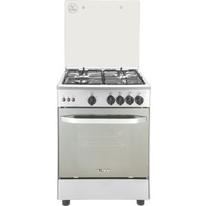 Fresh New Hammer Gas Cooker, 4 Burners, 60×60 Cm, Stainless Steel Surface, Full Safety Features, Self-Ignition, Fan, Grill - Silver