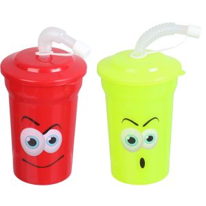 Max Plast Plastic Cups, With Straw, 2 Pieces - Lemon Red