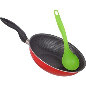 Trueval Teflon Frying Pan, 28 cm, with Ladle - Red Green