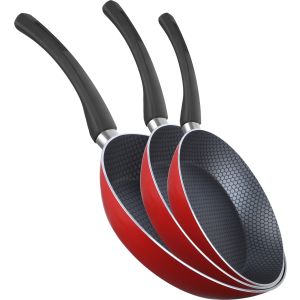 Trueval Teflon Deep Fryer Set With Bakalite Handle, 3 Pieces - Red