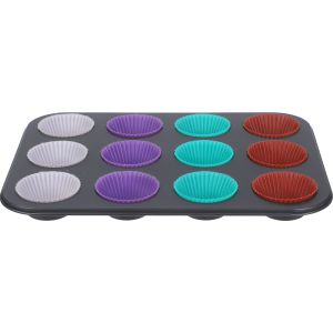 ELCHEEF Teflon Cupcake Mold, 12 Eyes, with 12 Silicone Pieces - Multicolor