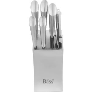 Bass Stainless Steel Knife Set, 7 Pieces, with Stand - Silver