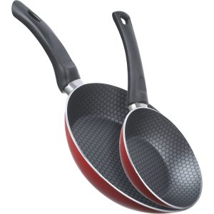 Trueval Teflon Frying Pan Set, 2 Pieces - Red