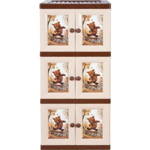 دولاب بلاستيك الوطنية، 3 دور، 4 عجلات، 110×47×42 سم - بني بيج