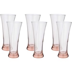 Pasabahce Glass Cups Set, 6 Pieces, 320 ml - Clear Pink