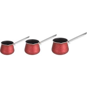 Nouval Lovely Heart Teflon Coffee Pot Set, 3 Pieces, Stainless Steel Handle - Dark Red Silver