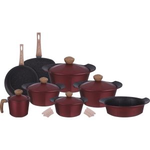 Ideal Home Granite Pots Set, 17 Pieces - Burgundy