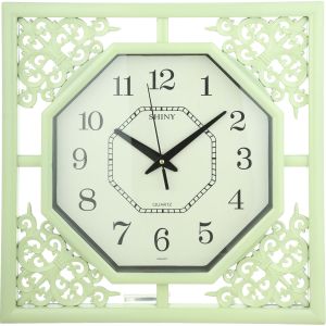 Plastic Square Wall Watch, 40×40 cm - Light Olive Off White