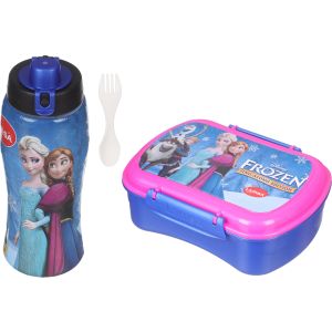 Lamsa Plast Plastic Lunch Box for Kids, 19.5×14×6 cm, with Sports Water Bottle, 500 ml - Multicolor