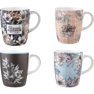 Lotus Dream Porcelain Mug Set, 4 Pieces, 300 ml - Multicolor
