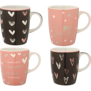 Lotus Dream Porcelain Mug Set, 4 Pieces, 300 ml - Black Rose