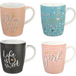 Lotus Dream Porcelain Mug Set, 4 Pieces, 300 ml - Multicolor