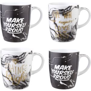 Lotus Dream Porcelain Mug Set, 4 Pieces, 300 ml - Black White