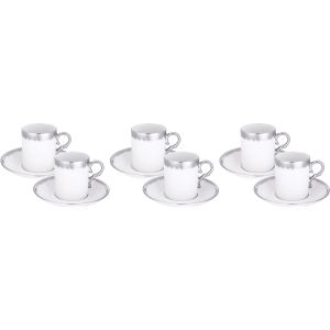 Ipek Porcelain Coffee Cup Set with Dishes, 12 pieces - White Silver