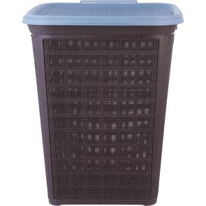 Max Plast Plastic Trash Bin, With Removable Lid, 70 Liters - Brown Light Blue