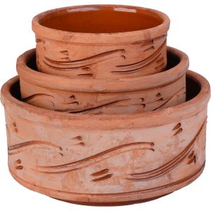 Pottery Deep Oven Dish, 3 Pieces - Brown