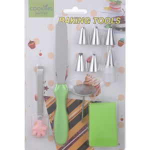 Cooking Master Silicone Cake Decorating Tools Set, 10 Pieces - Green Silver