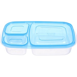Elite Rectangular Plastic Lunch Box, 3 Eyes, 23×11 cm, 800 ml - Clear Light Blue