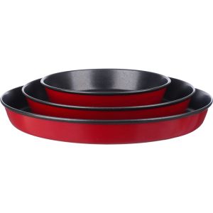 Nouval Teflon Pizza Pan Set, 3 Pieces - Dark Red
