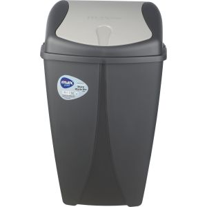 Max Plast Plastic Trash Bin, Movable Lid, 25 Litre - Dark Grey