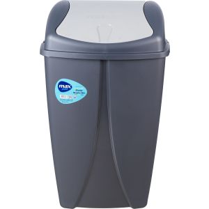 Max Plast Plastic Trash Bin, With Removable Lid, 50 Liters - Dark Grey