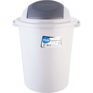 Max Plast Plastic Trash Bin, With Removable Lid, 30 Liters - Light Grey