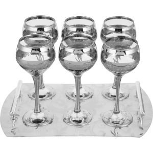 Bohemia Glass Juice with Tray Set, 7 Pieces - Clear Silver