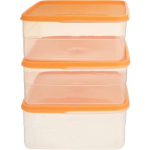 Joy Plastic Refrigerator Box Set, 3 Pieces, Silicone Lid, 3 Liters - Orange Clear