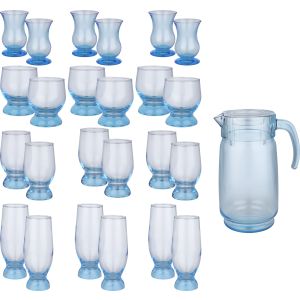 Pasabahce Glass Cup Set, 25 Pieces - Clear Light Blue