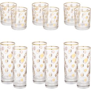 Snabel Glass Cup Set, 12 Pieces - Clear Gold