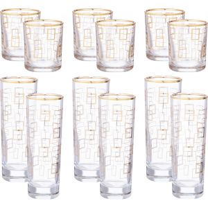 Snabel Glass Cup Set, 12 Pieces - Clear Gold