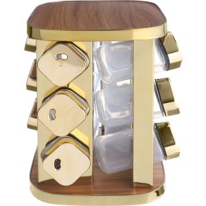 Group Tiger Glass Spice Set, 12 Pieces, with Stand - Gold