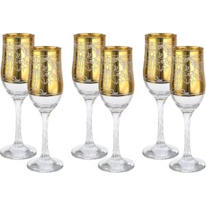Bohemia Glasses Set, 6 Pieces, 215 ml - Gold Clear