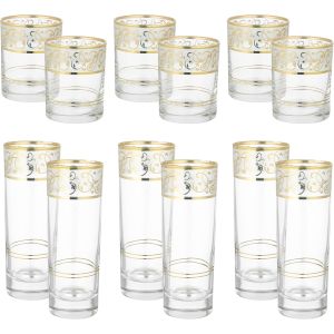 Snabel Glass Cup Set, 12 Pieces - Clear Gold