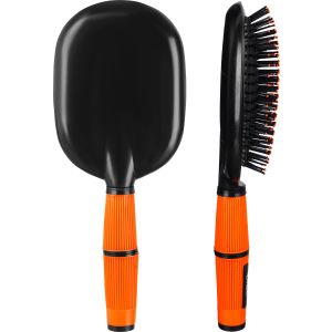 Plastic Hair Brush for Hair Styling, Silicone Handle, Oval Shaped, 26 cm - Black Orange